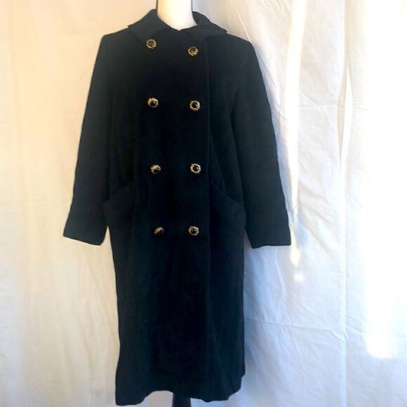Vintage RANSOHOFFS black 100% baby Llama wool winter coat. Double breasted - Picture 1 of 17